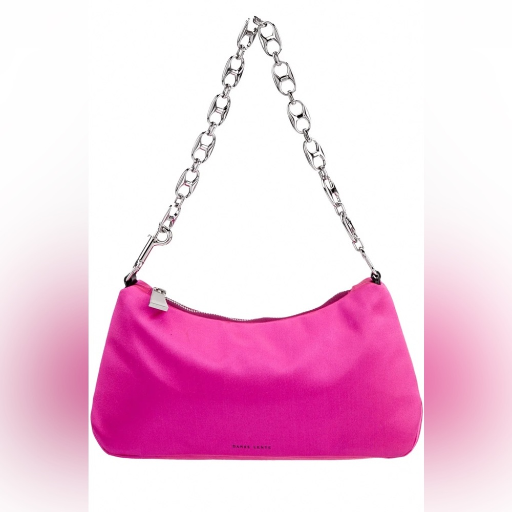 Danse Lente Misty Satin Shoulder Bag Barbie Pink with Modern Chain Link Strap